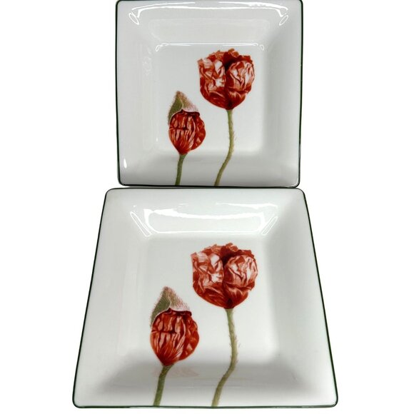 Set Of 2 Villeroy & Boch Poppy Flora Square Porcelain Dinnerware Plates 8 5/8" - Picture 1 of 6